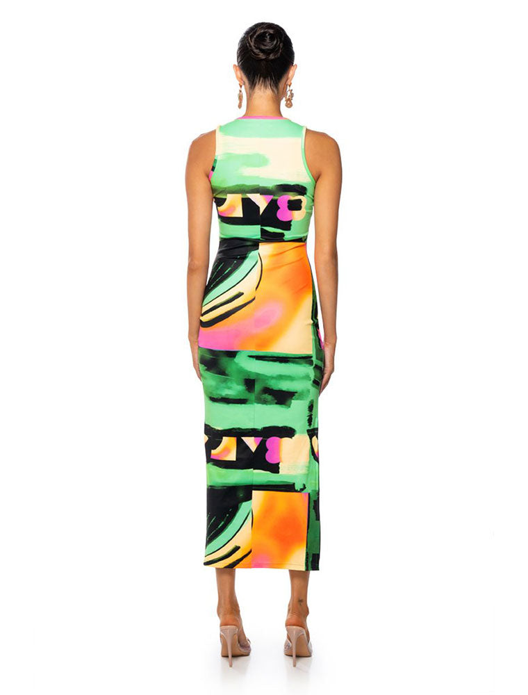 Abstract Print Maxi Dress, Multicolored
