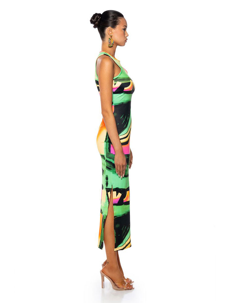 Abstract Print Maxi Dress, Multicolored