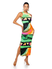 Abstract Print Maxi Dress, Multicolored