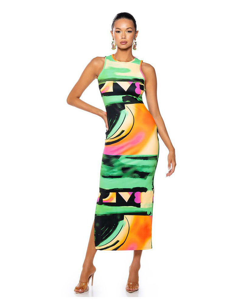 Abstract Print Maxi Dress, Multicolored