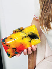 Abstract Print Acrylic Clutch, Multicolor