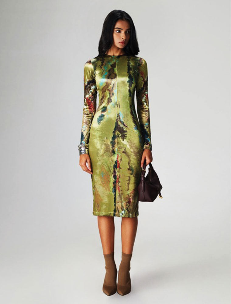 Abstract Print Midi Ksenia Dress, Green