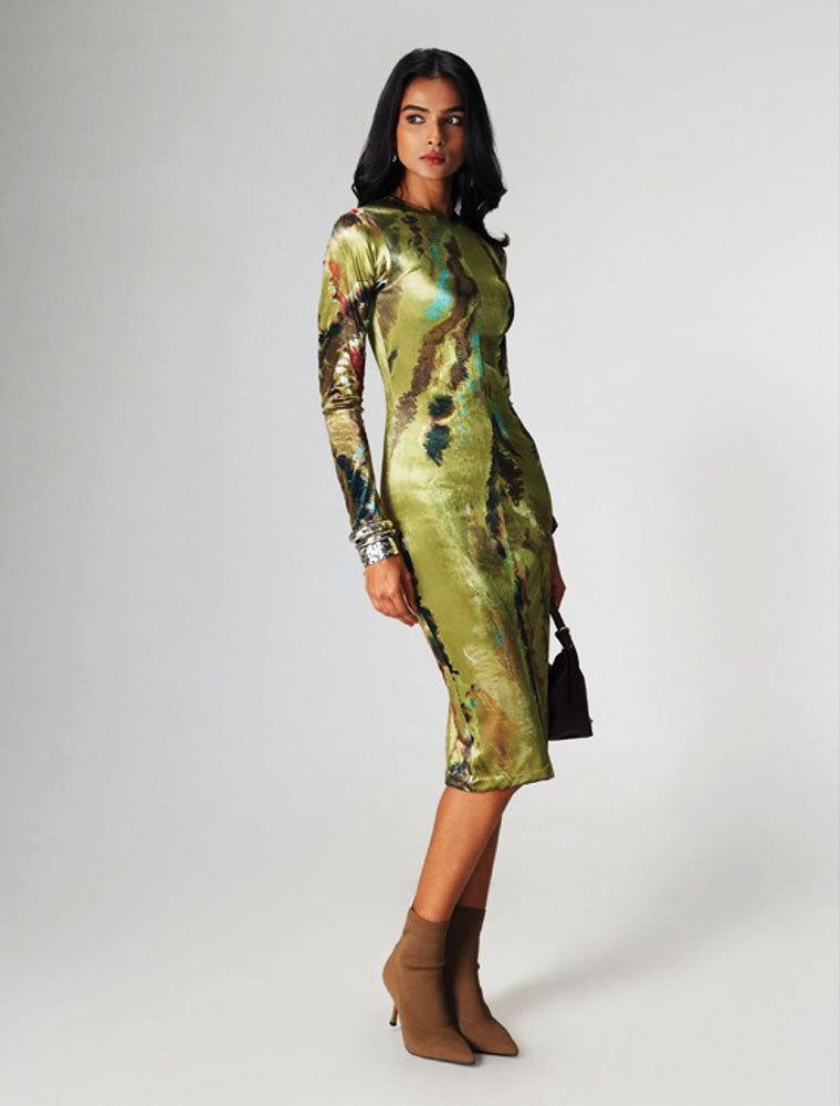 Abstract Print Midi Ksenia Dress, Green
