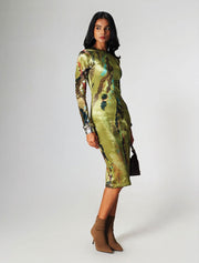 Abstract Print Midi Ksenia Dress, Green