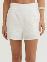 Adjustable Waistline Linen Shorts, Off-White