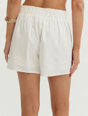 Adjustable Waistline Linen Shorts, Off-White
