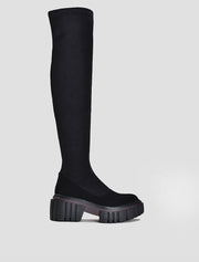 Almond Toe Suede Stocking Boots, Black