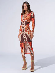 Alona's Fall Midi Dress, Brown / Orange
