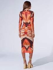 Alona's Fall Midi Dress, Brown / Orange
