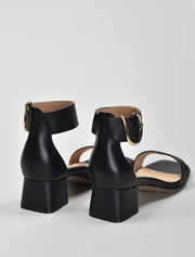 Ankle Wrap Sandals with Gold Buckle, Black