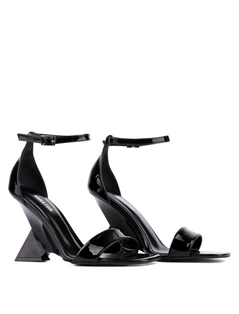 Architectural Wedge Sandals, Black
