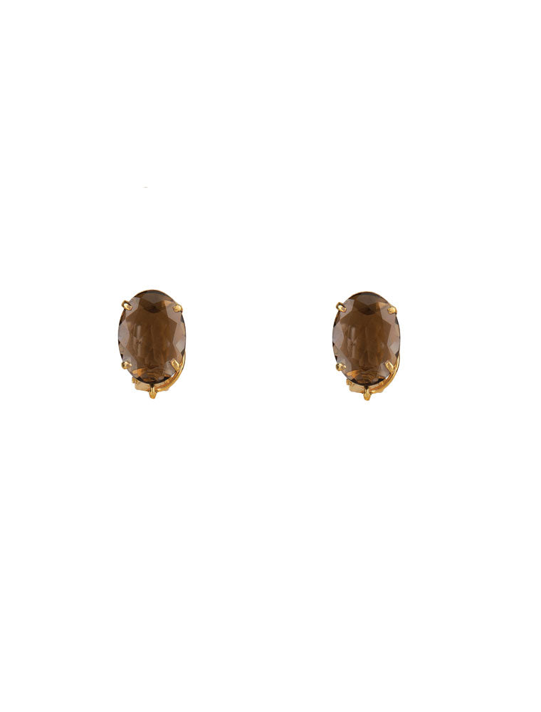 Aspen Earrings, Wood & Smoky Quartz, 14K Gold Plated