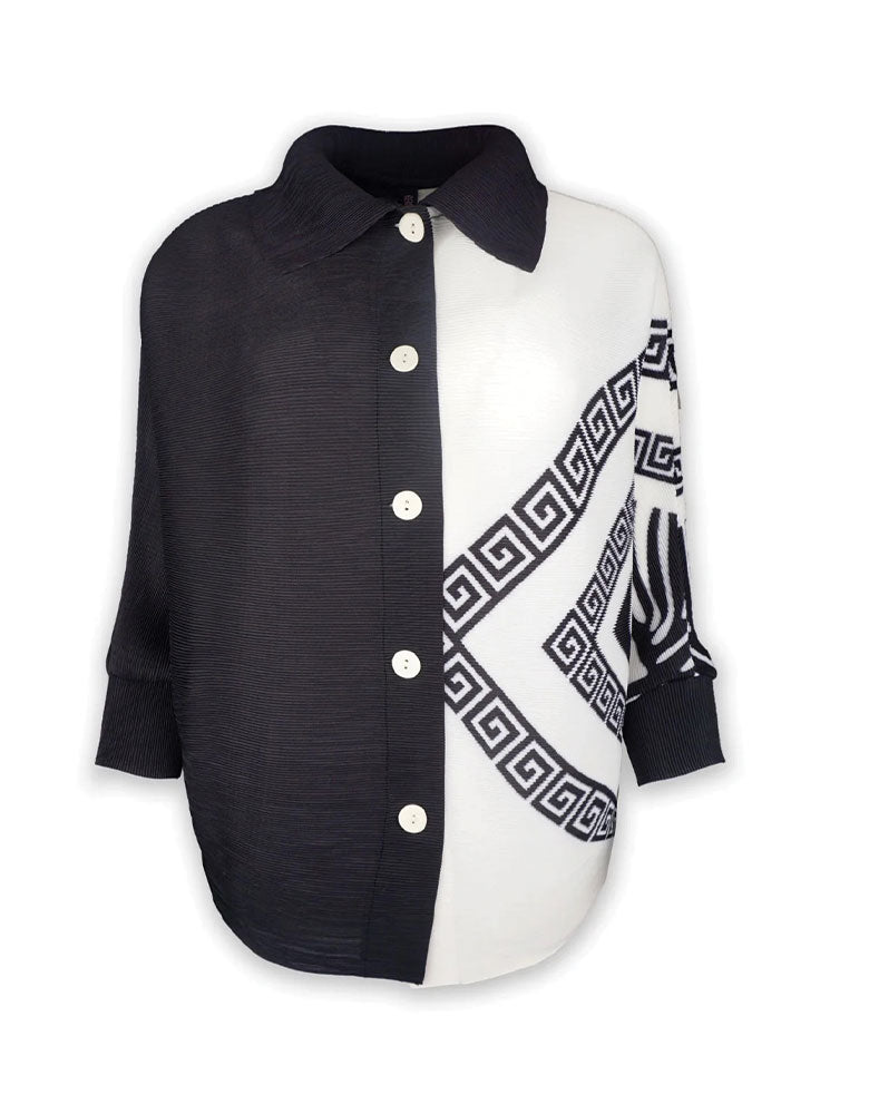 Asymmetrical Graphic Print Shirt, Black