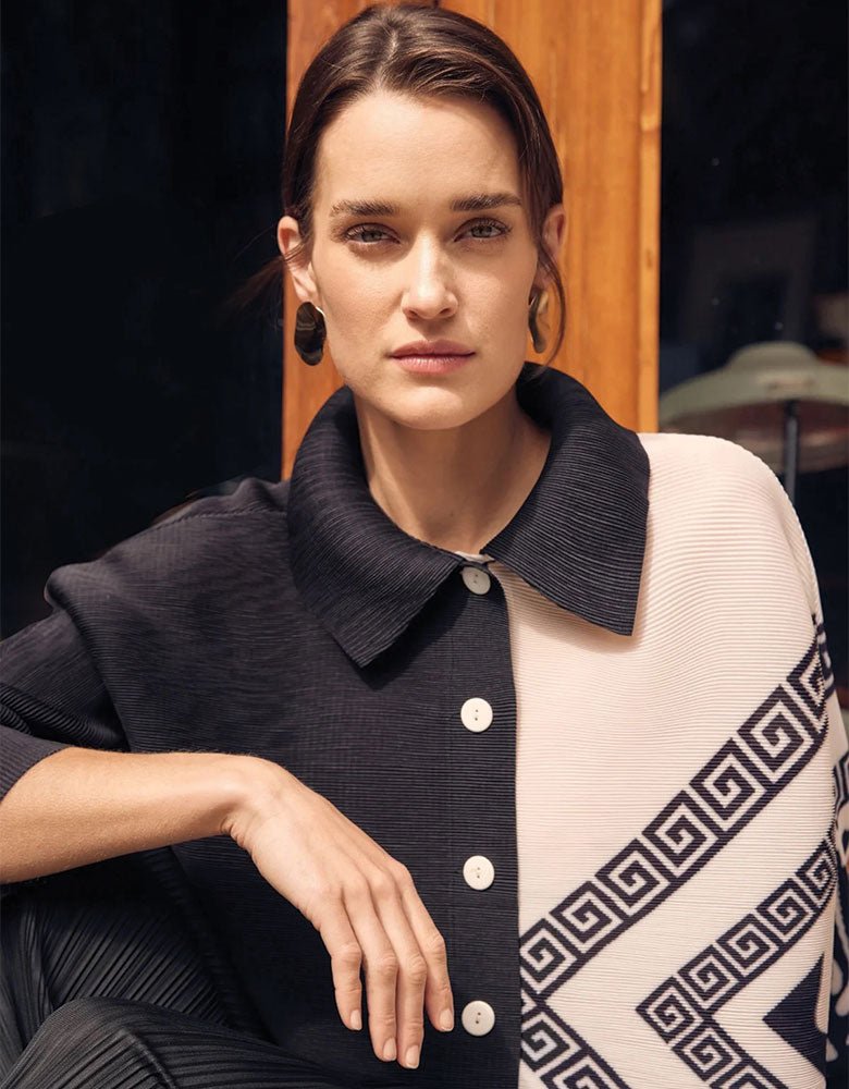 Asymmetrical Graphic Print Shirt, Black