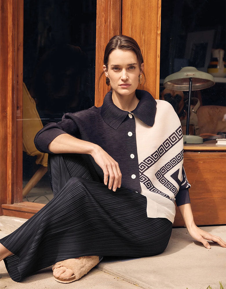 Asymmetrical Graphic Print Shirt, Black