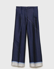 Asymmetrically Striped Satin Pants, Navy