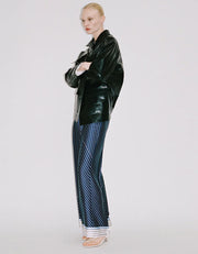 Asymmetrically Striped Satin Pants, Navy