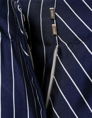 Asymmetrically Striped Satin Pants, Navy