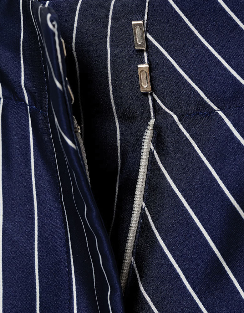 Asymmetrically Striped Satin Pants, Navy