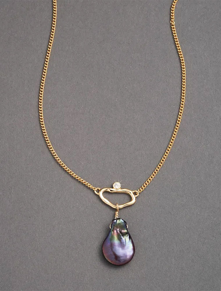 Asterales Link Necklace - Peacock Pearl, 14K Gold Plated
