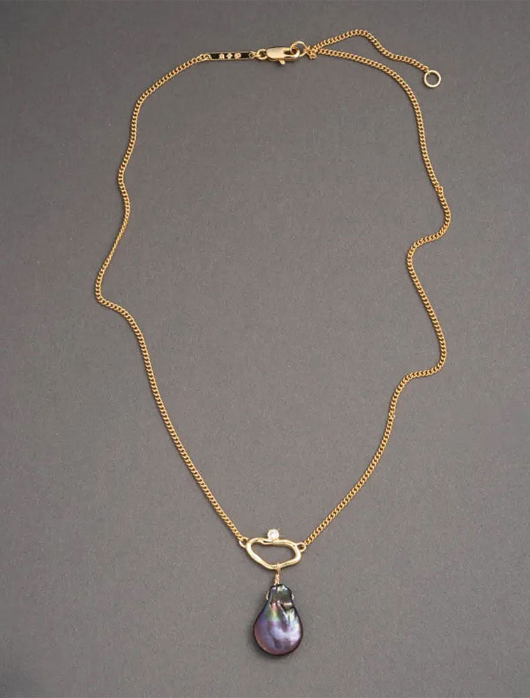 Asterales Link Necklace - Peacock Pearl, 14K Gold Plated