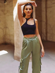 Asymmetrical Crop Top, Black