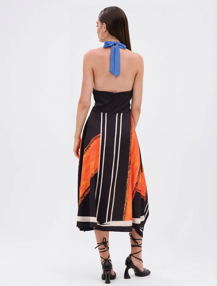 Asymmetrical Halter Midi Dress, Multicolor