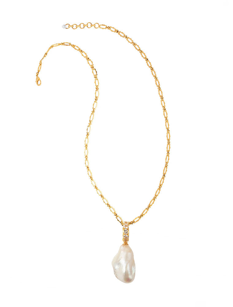 Audrey Necklace with Removable Baroque Pearl Pendant, 14K Gold Plated