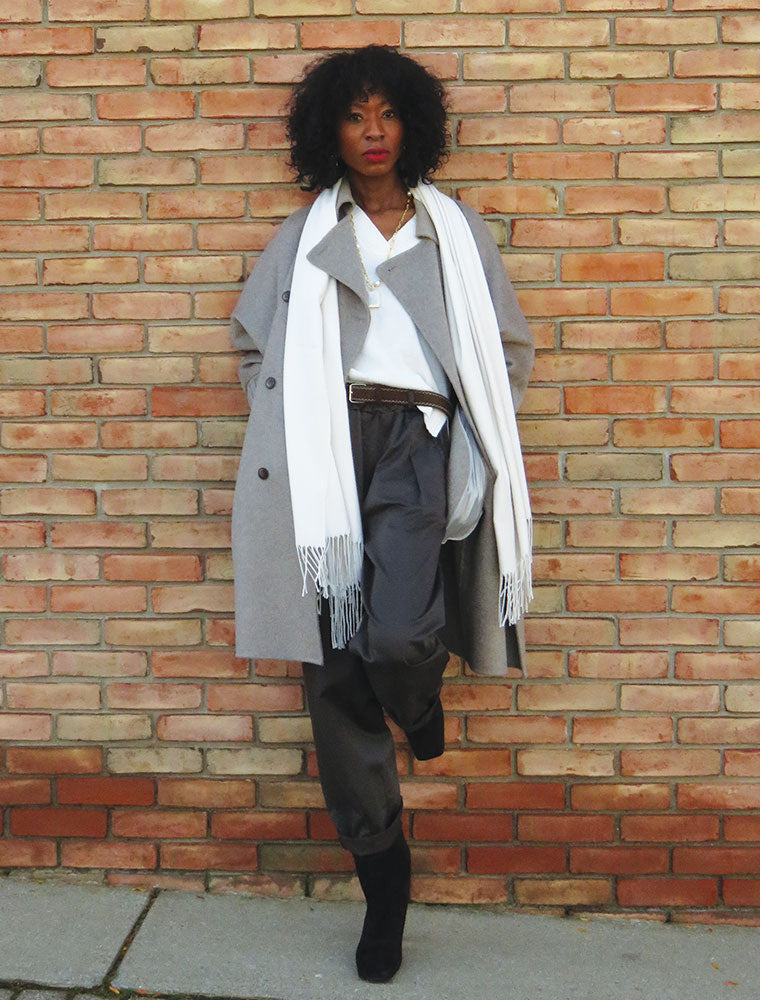 Belted Elastic Waist Paperbag Pant with Pocket Detail, Espresso Grey