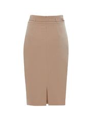 Belted Pencil Jersey Skirt, Red