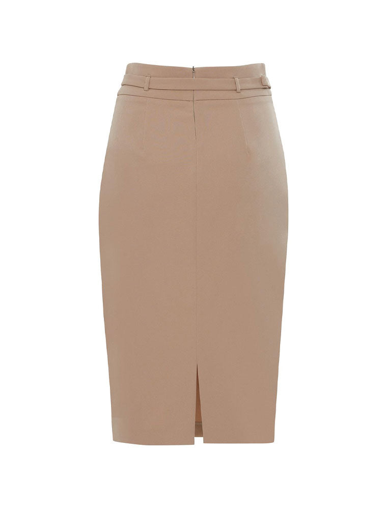 Belted Pencil Jersey Skirt, Red