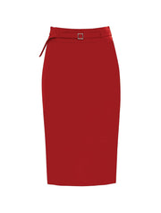 Belted Pencil Jersey Skirt, Red