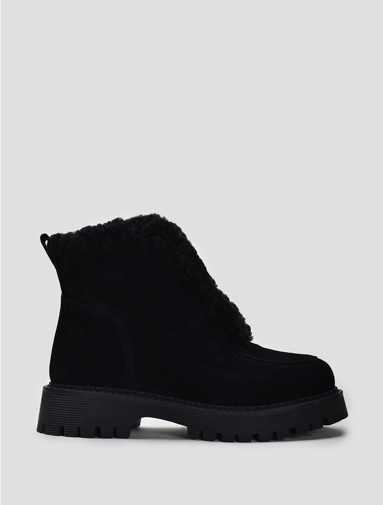 Shearling Lined Suede Ankle Boots, Black