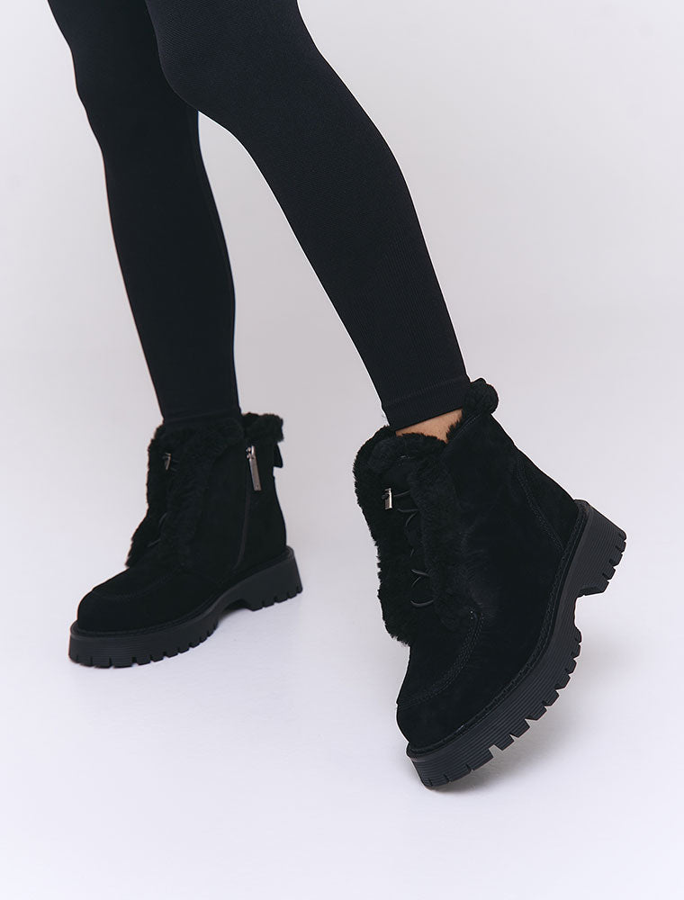 Shearling Lined Suede Ankle Boots, Black