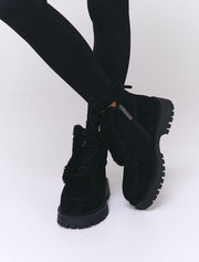 Shearling Lined Suede Ankle Boots, Black