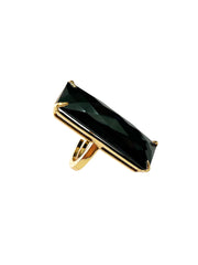 Lucille Ring, Black Onyx Checkers Cut, 14K Gold Plated