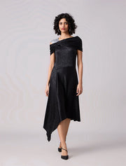 Tabita Asymmetrical Textured Dress, Black / Metallic