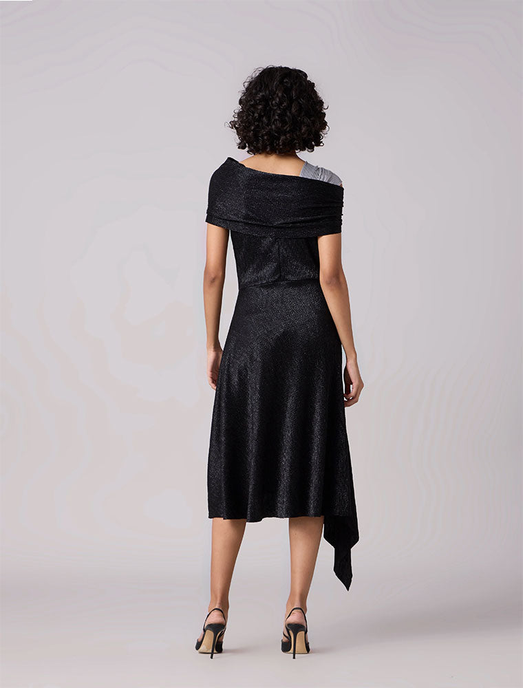 Tabita Asymmetrical Textured Dress, Black / Metallic