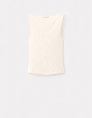 Boat-Neck Knit Top with Rhinestones, Ivory