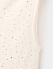 Boat-Neck Knit Top with Rhinestones, Ivory