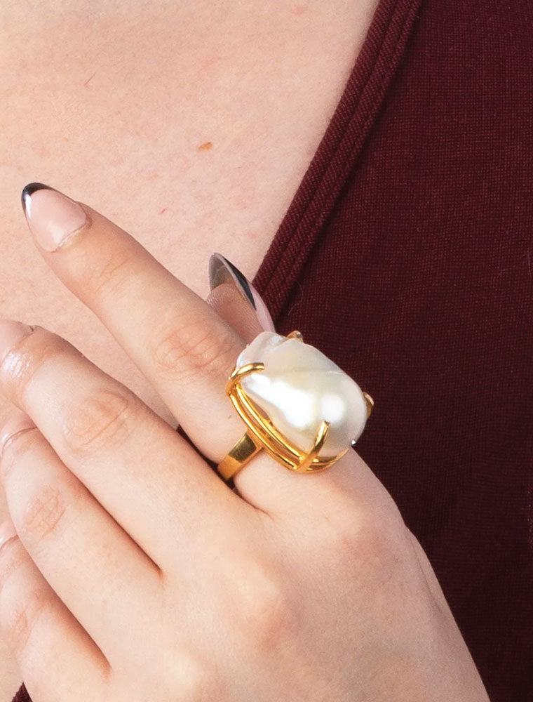 Baroque Pearl Ring, 14K Gold Plated