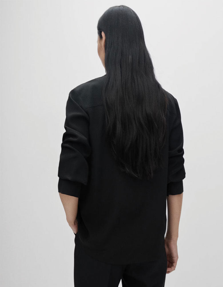 Button Down 100% Silk Shirt, Black
