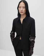 Button Down 100% Silk Shirt, Black