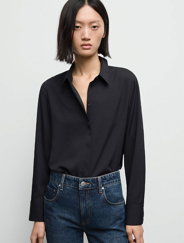 Button Down Satin Shirt, Black