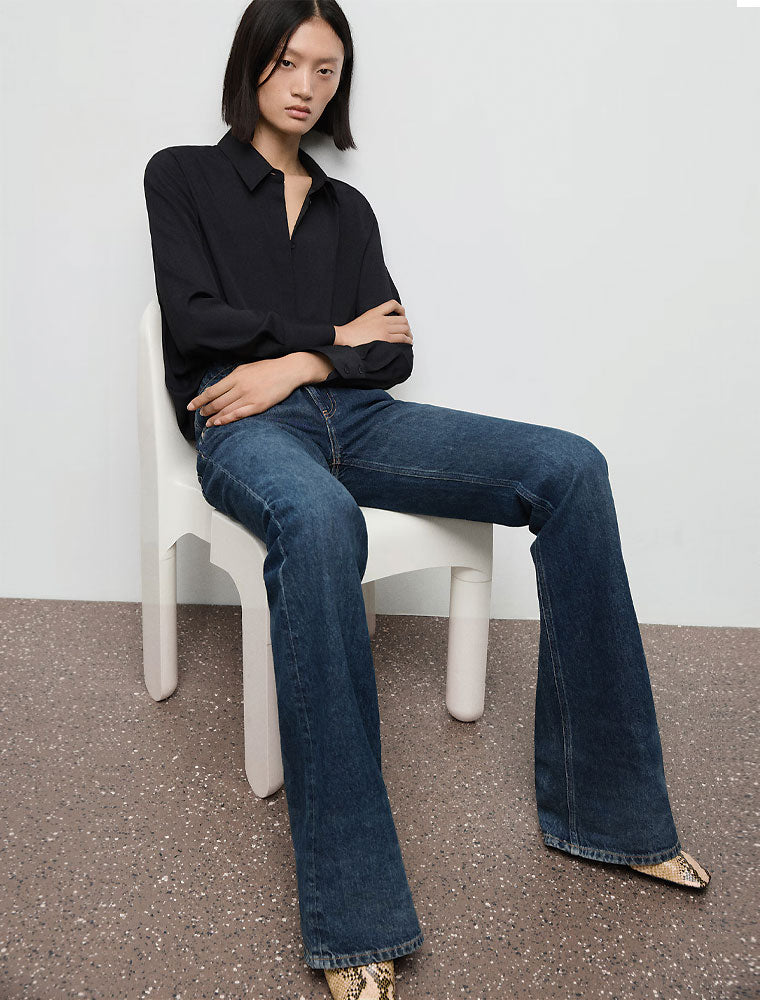 Button Down Satin Shirt, Black