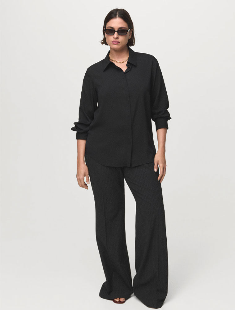 Button Down Satin Shirt, Black