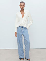 Button Down Satin Shirt, Off-White