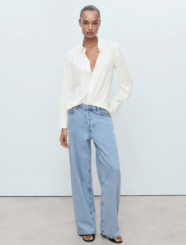 Button Down Satin Shirt, Off-White