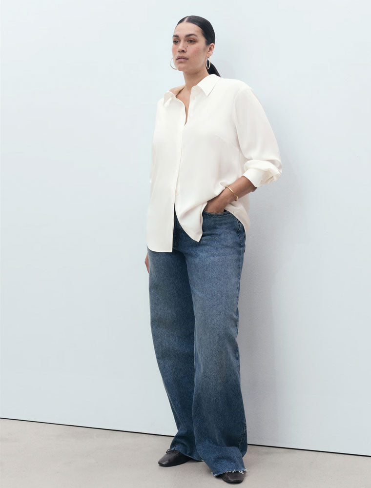 Button Down Satin Shirt, Off-White