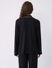Button-Up Long Sleeve Pajama Set with Pants, Black